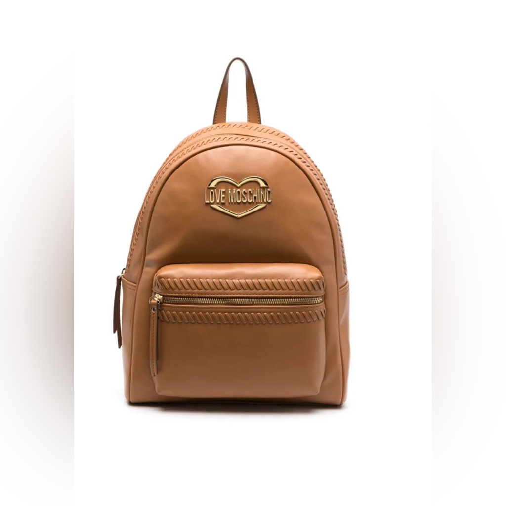 Nwt Love Moschino Logo-Plaque Whipstitch-Trim Backpack.